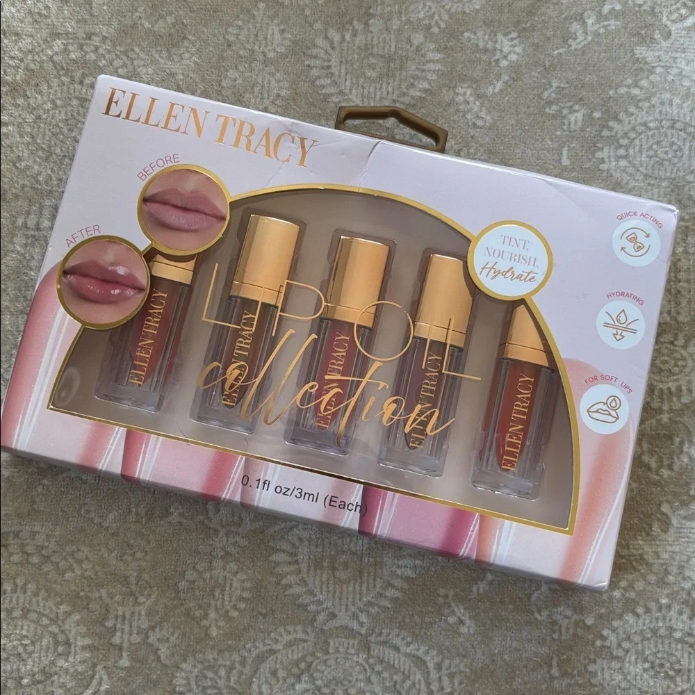 Brand New Ellen Tracy 5-Pack Lip Oil Collection Hydrating Tint Gloss Reds Pinks
